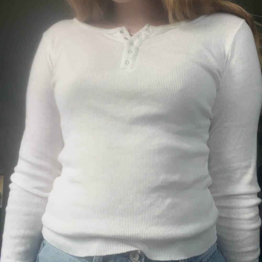 Brandy Melville White Long Sleeve Henley Top